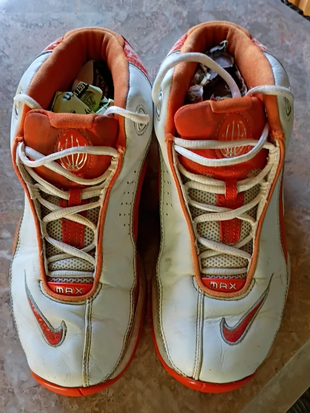 Nike Uptempo Air Max Vintage White and Orange Athletic Sneakers
